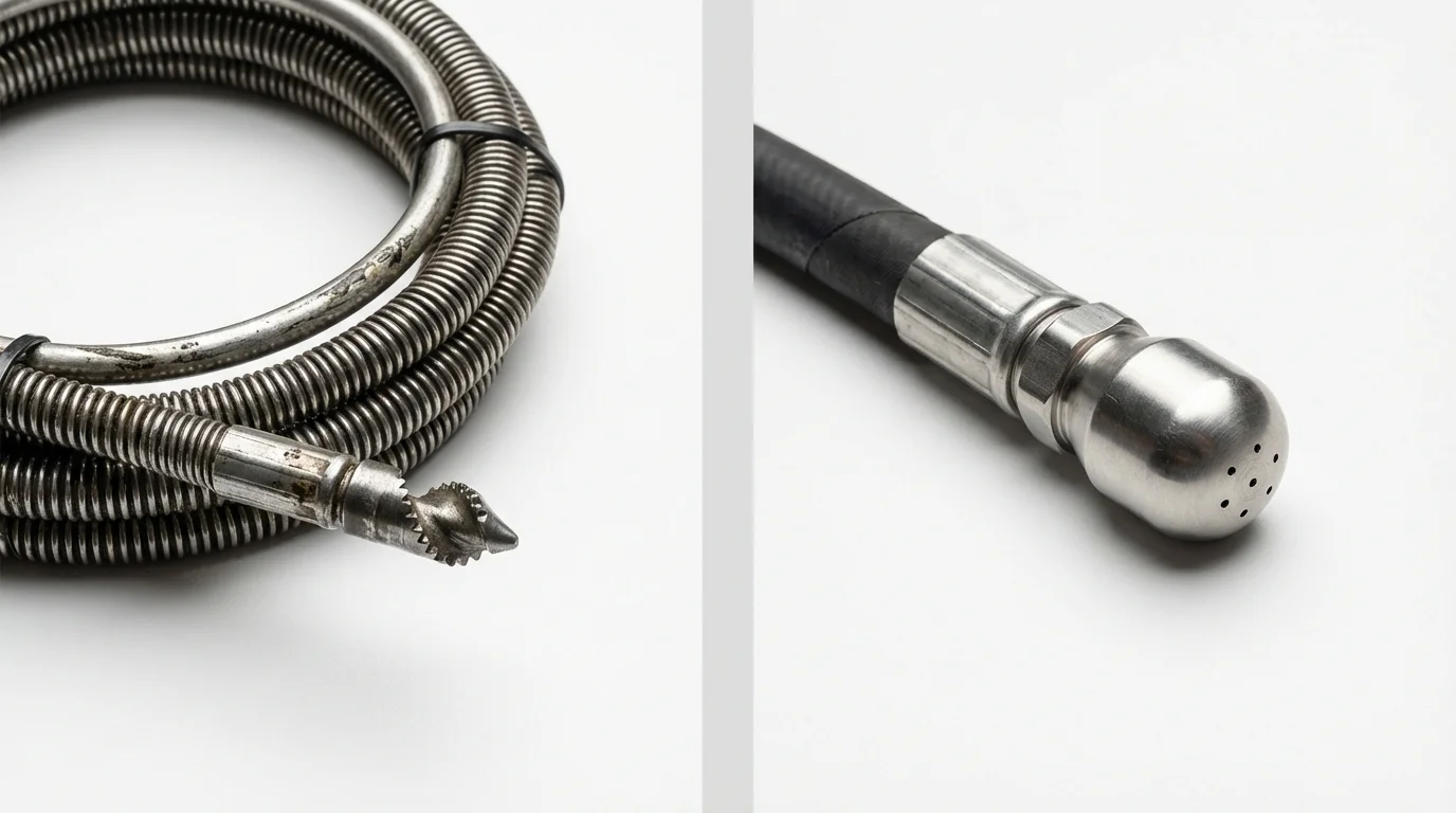 Drain snake cable and hydro jetting nozzle used for drain cleaning in Grafton, OH